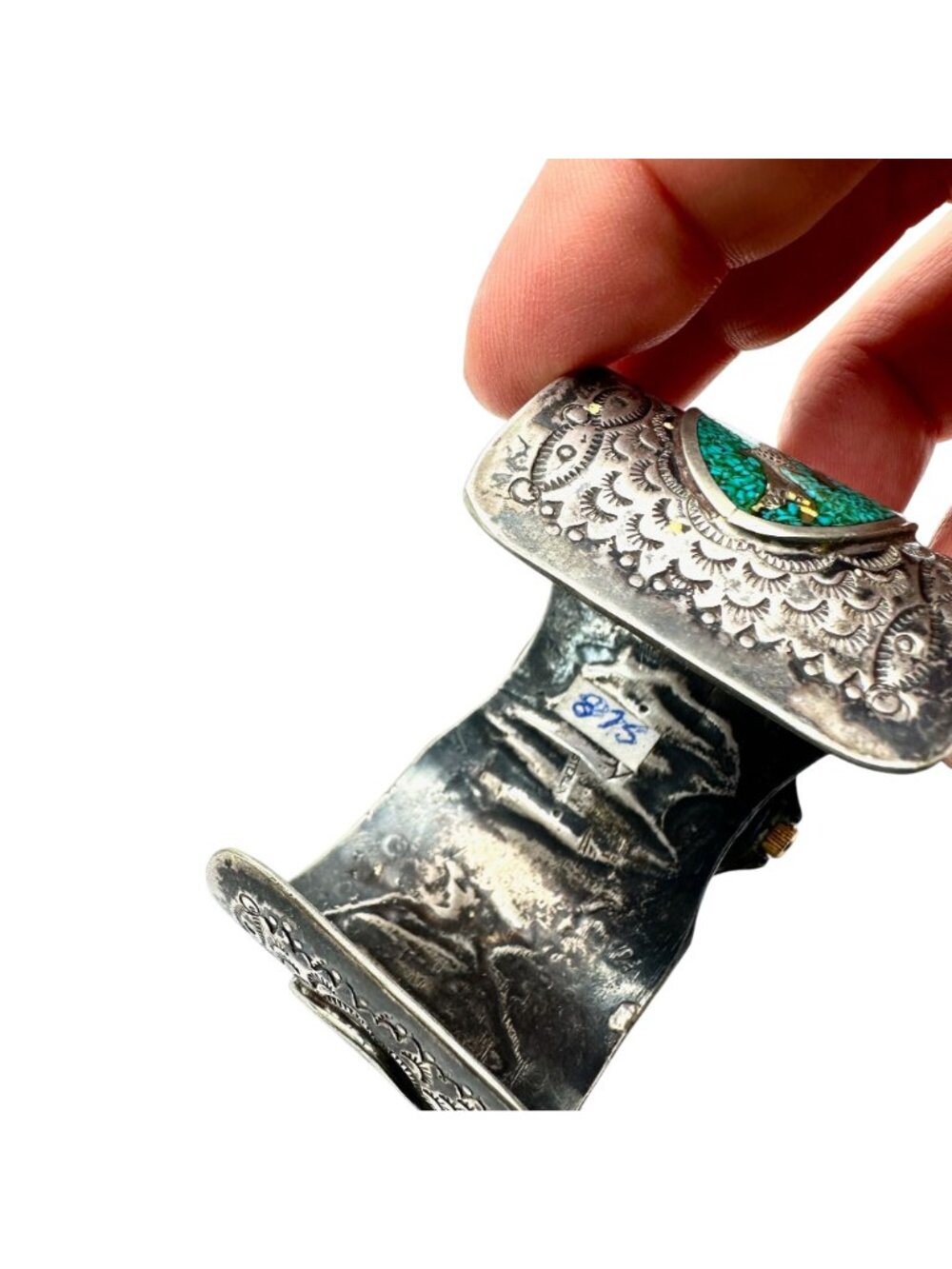 Native American Watch Cuff Bracelet Peyote Bird Inlay Turquoise Sterling Silver - Picture 4 of 7